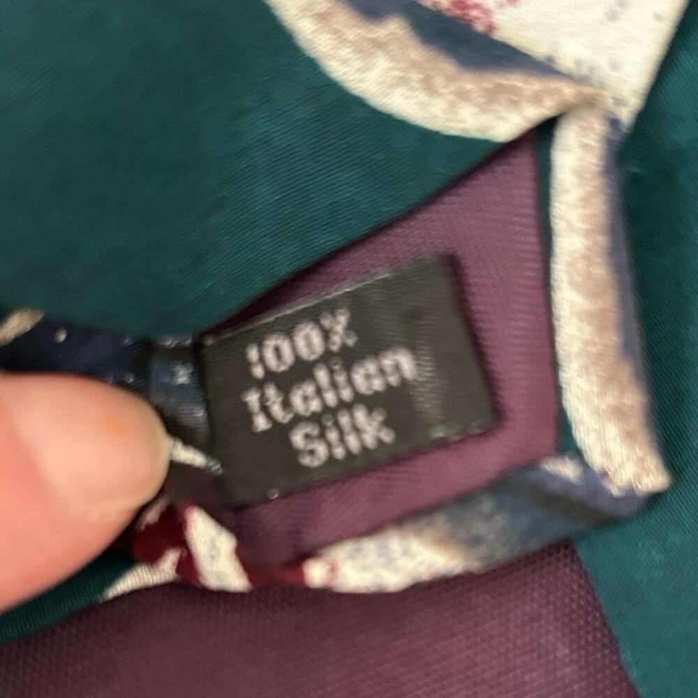 Vintage Halston Italian Silk Tie Teal Paisley - Picture 6 of 6